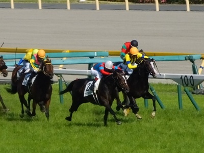 ワンアンドオンリーがイスラボニータを交わして先頭に