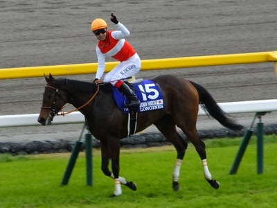 ウイニングランをするショウナンパンドラと池添謙一騎手